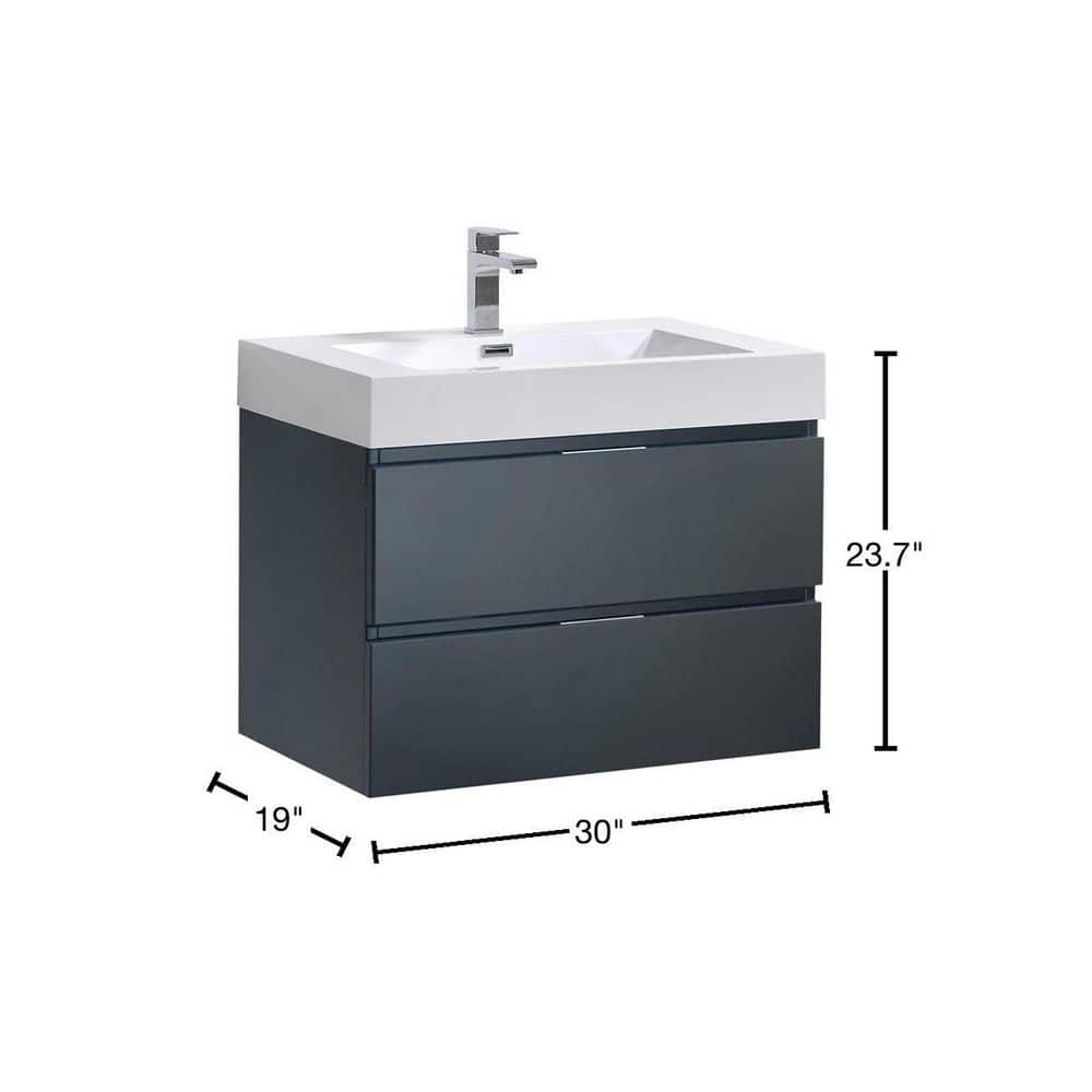 Valencia 30" Glossy Gray Wall-Mounted Modern Vanity with Integrated Sink