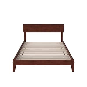 Orlando Walnut Full Solid Wood Frame Low Profile Platform Bed with Attachable USB Device Charger