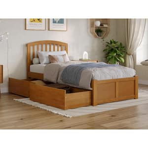 Richmond Light Toffee Natural Bronze Solid Wood Frame Twin XL Platform Bed with Footboard and Storage Drawers