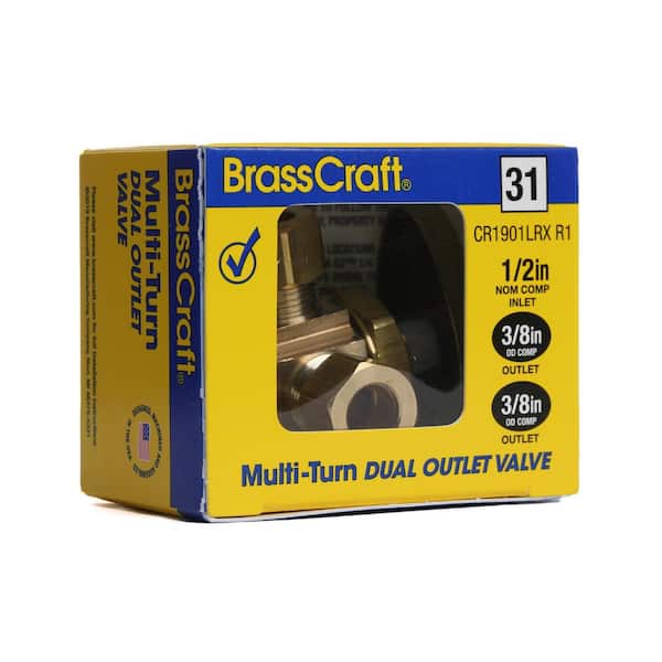 1/2 in. Nominal Compression Inlet x 3/8 in. O.D. Compression x 3/8 in. O.D. Compression Dual Outlet Multi-Turn Valve
