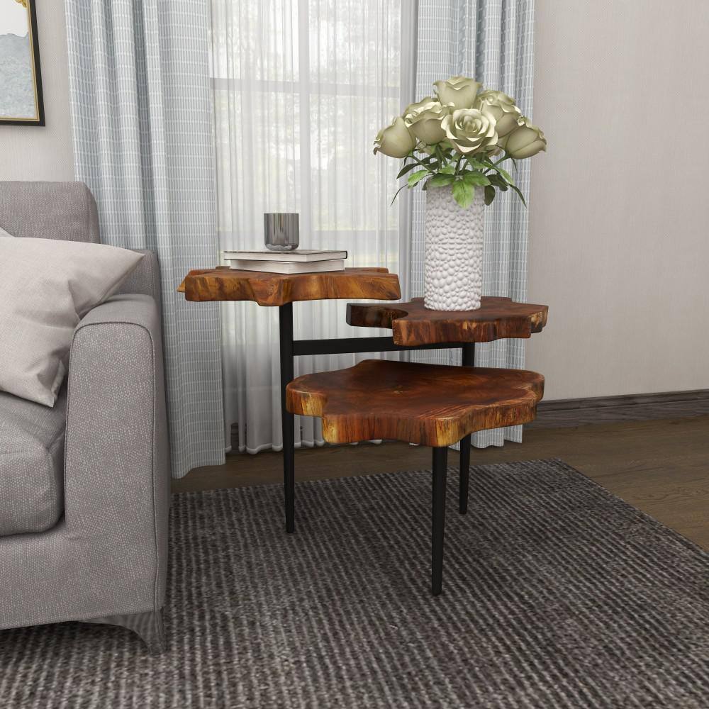 Round Teak Wood Rustic Accent Table, 36" Brown