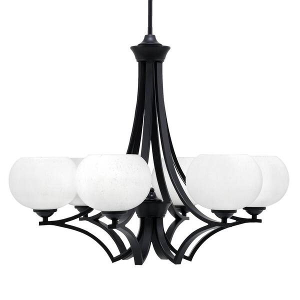 Unbranded Clevelend 6-Light Matte Black Round Chandelier with 7 in. White Muslin Glass Shades, No bulbs included