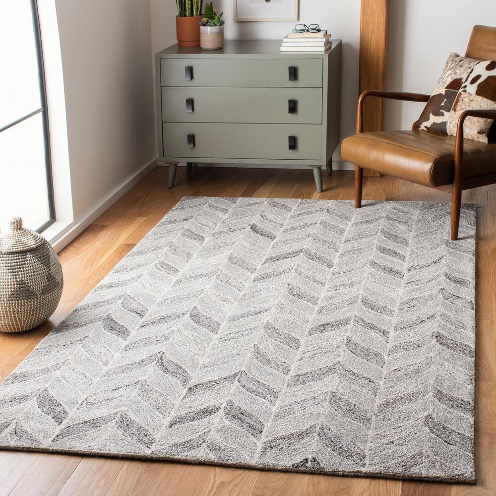Handmade Abstract Gray Wool-Viscose Blend 8' x 10' Area Rug