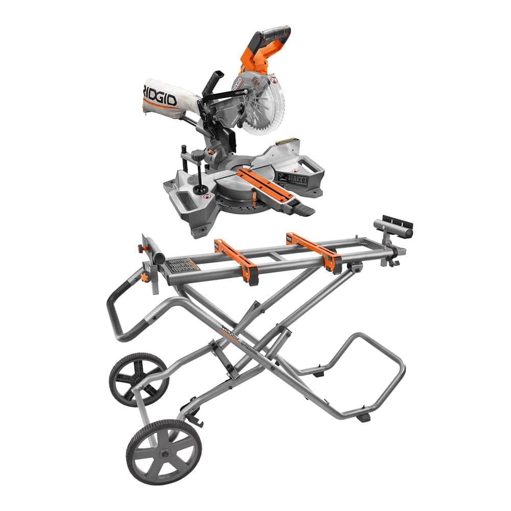 RIDGID 18V Brushless Cordless 7-1/4 in. Dual Bevel Sliding Miter Saw (Tool Only) with Universal Mobile Miter Saw Stand -  R48607-AC9946