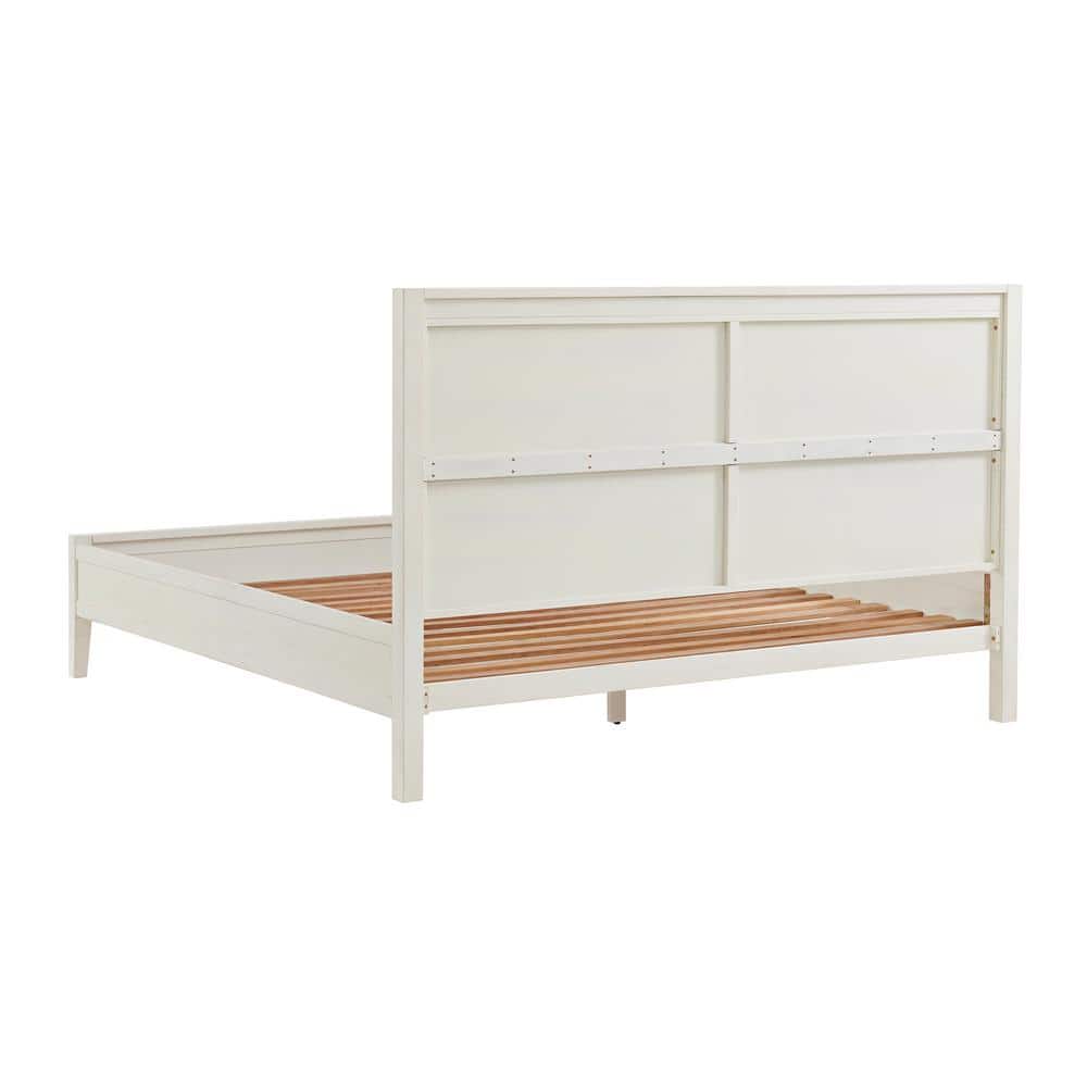 King White Pine Wood Bed with Headboard and Slats