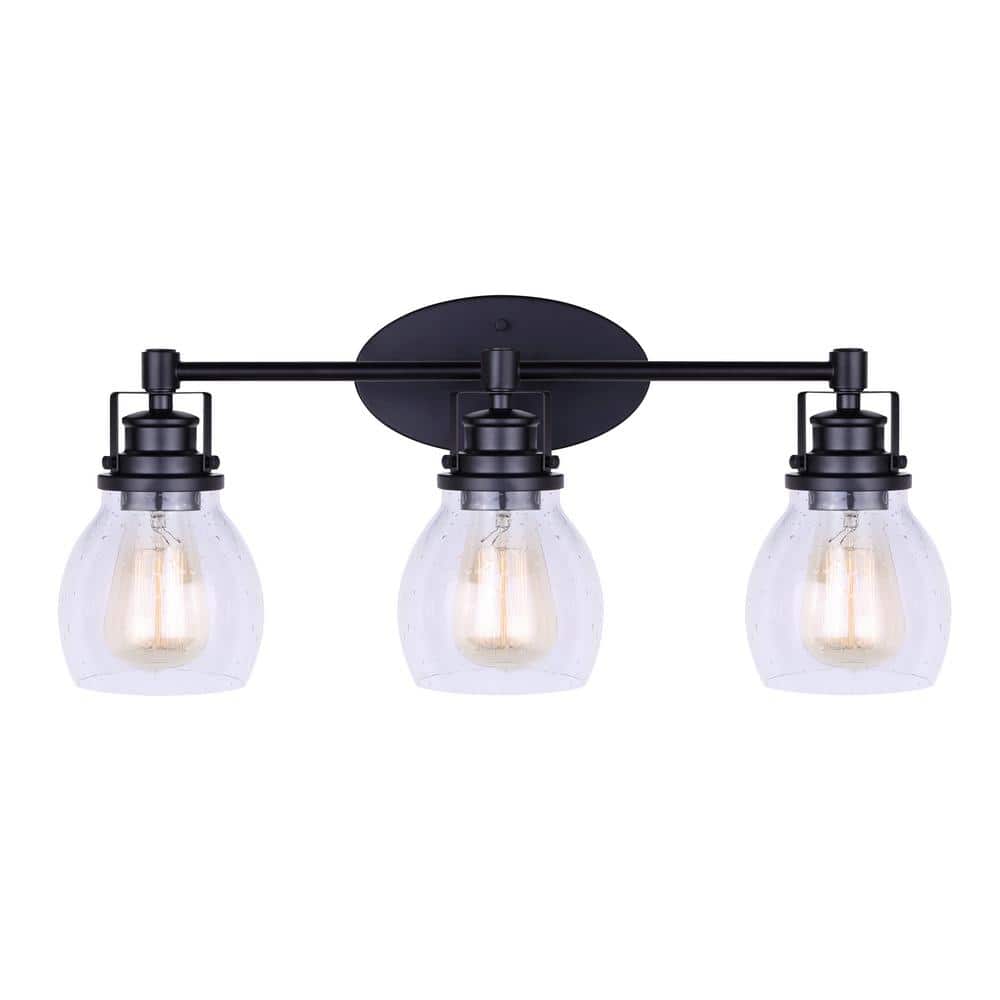 Carson Matte Black 3-Light Seeded Glass Vanity Fixture