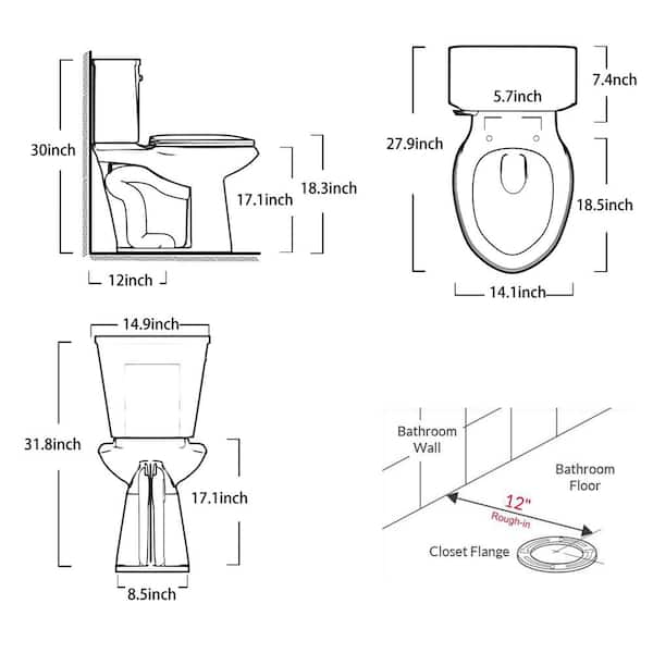 Toilet on sale dimensions inches