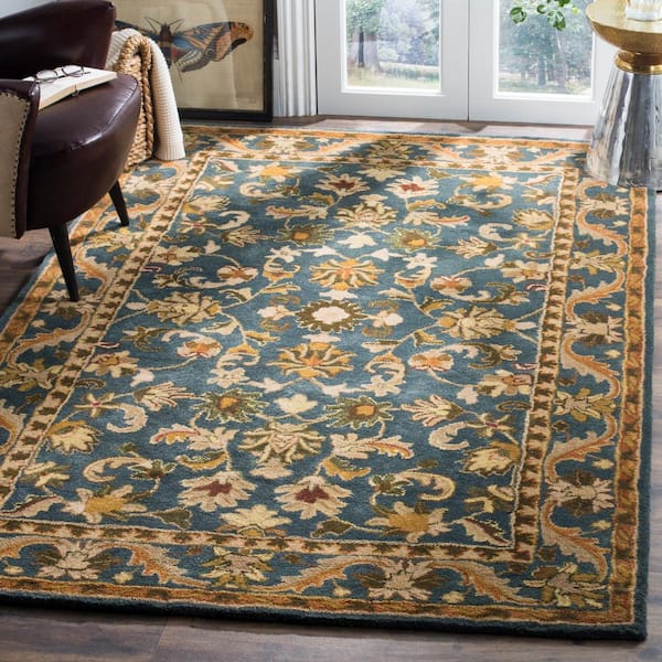 Antiquity Blue/Gold 8 ft. x 8 ft. Square Border Area Rug
