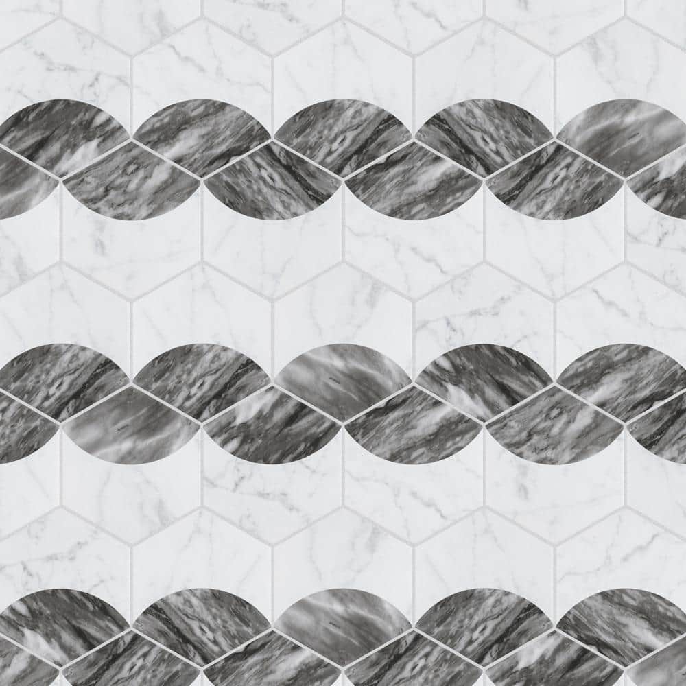 Classico Bardiglio Moon 7" x 8" Porcelain Marble Hex Tile