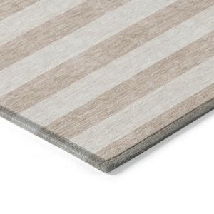 Beige 9 ft. x 12 ft. Woven Striped Polyester Rectangle Indoor/Outdoor Area Rug