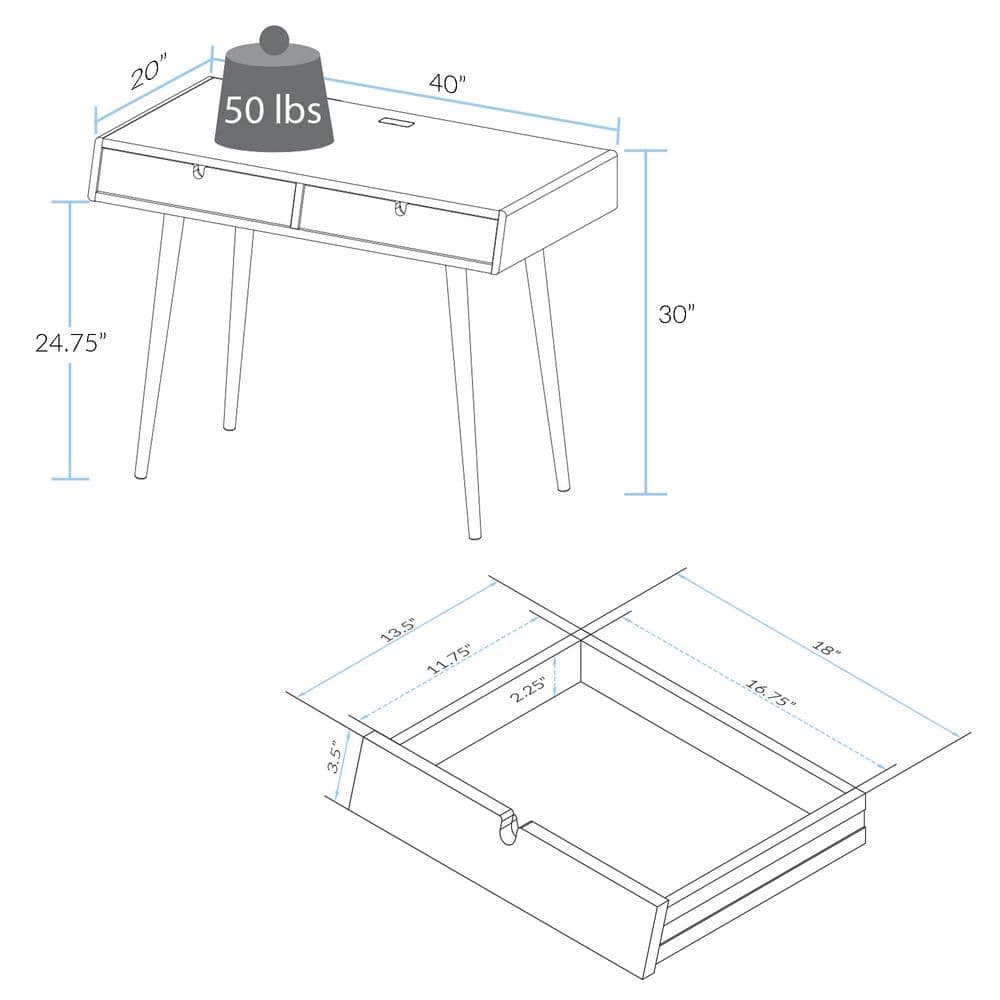Oakwood Liberty Desk with Sliding Drawers & Built-in USB Ports