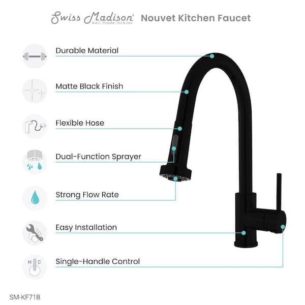 Nouvet Single-Handle Pull Down Sprayer Kitchen Faucet in Matte Black