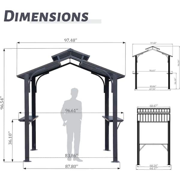 8 ft. x 5 ft. Hardtop BBQ Grill Gazebo,Galvanized Steel Double Roof Sun Shade Canopy Shelter 2-Side Shelves Ceiling Hook