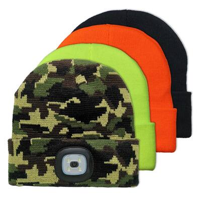 USB LED Rechargeable Beanie Headlight Multi-Color (4-Pack)
