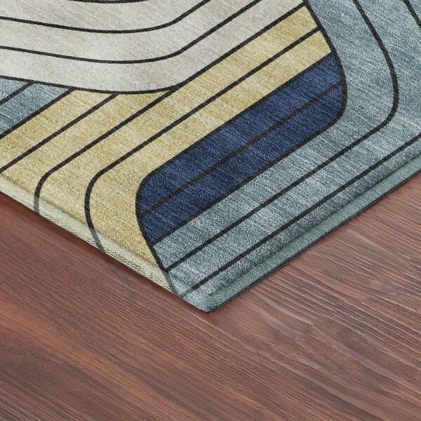 Mayfield Premium Machine Washable Abstract AMF2422 Teal 5 ft. x 7 ft. 6 in. Area Rug