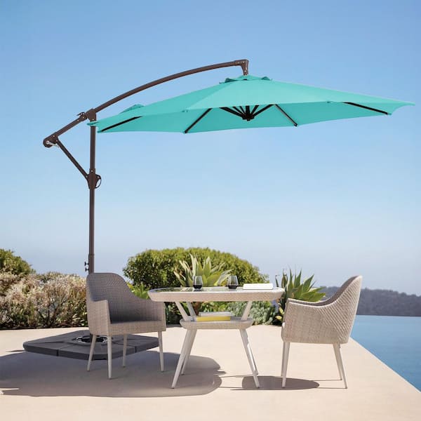 JEAREY 10ft Cantilever Offset Patio Umbrella with Weighted Base in Peacock Blue