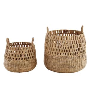 Round Natural Woven Water Hyacinth Decorative Baskets (Set of 2)