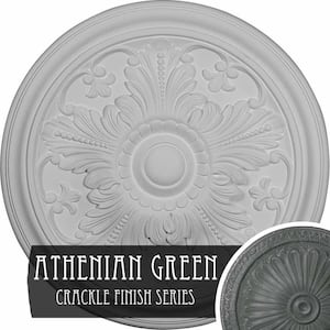 5/8" x 16-7/8" x 16-7/8" Polyurethane Vienna Ceiling Medallion, Hand-Painted Athenian Green Crackle