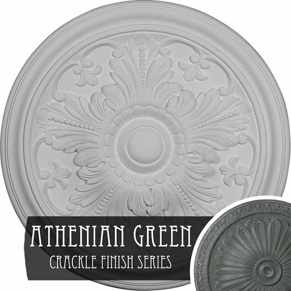Ekena Millwork 5/8" x 16-7/8" x 16-7/8" Polyurethane Vienna Ceiling Medallion, Hand-Painted Athenian Green Crackle