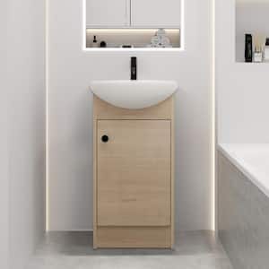 18 in. W Modern Simplicity Freestanding Bathroom Vanity with White Sink and One Shelf in Yellow(Khaki)