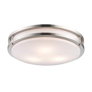 Barnes 17 in. 3-Light Brushed Nickel Flush Mount Ceiling Light with Frosted Acrylic Shade