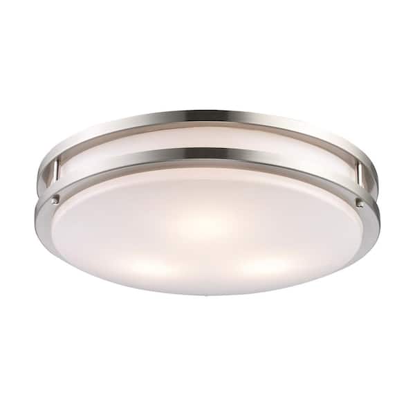 Bel Air Lighting Barnes 17 in. 3-Light Brushed Nickel Flush Mount Ceiling Light with Frosted Acrylic Shade