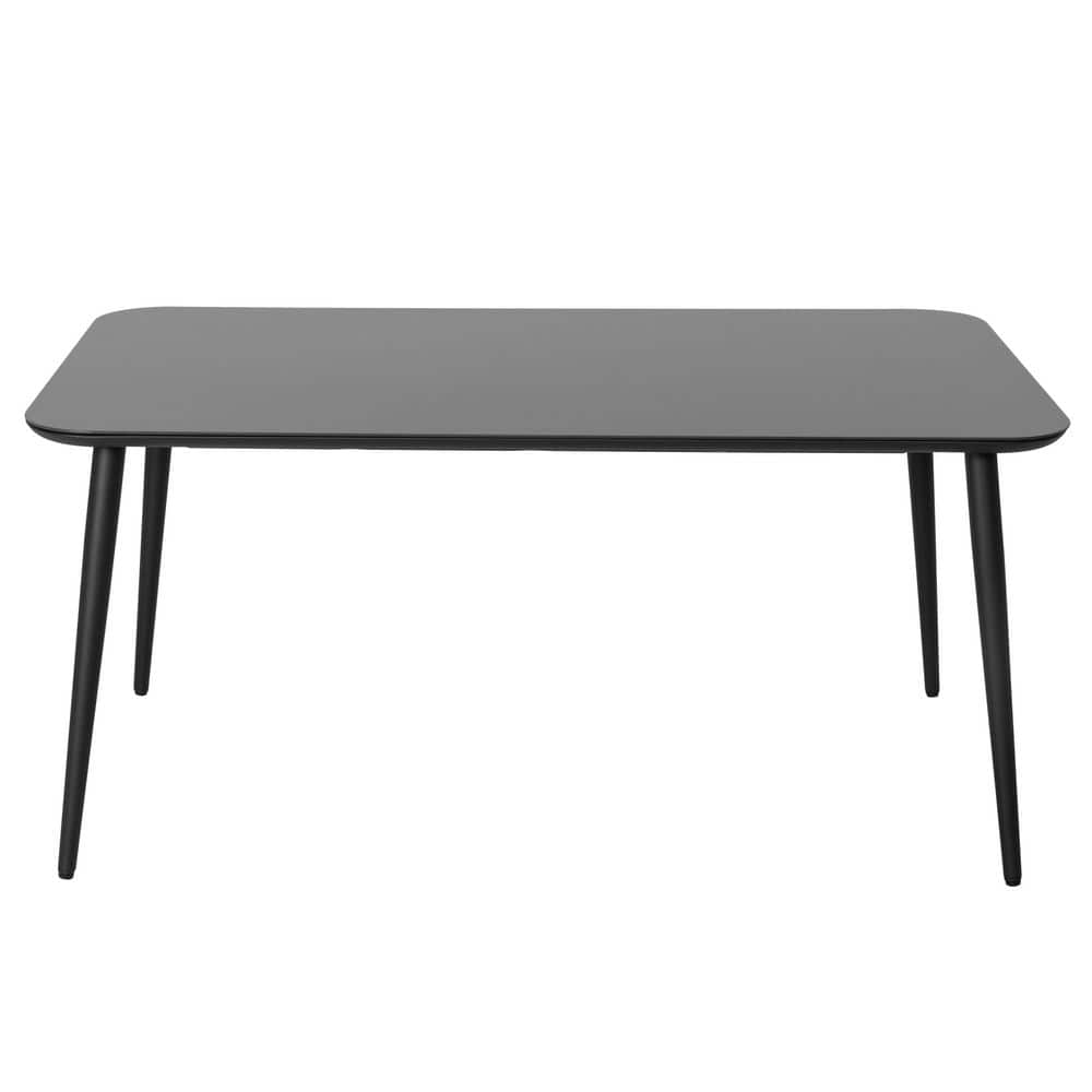 Black Rectangle Aluminum Outdoor Dining Table with Tempered Glass Tabletop