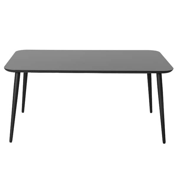 Black Rectangle Aluminum Outdoor Dining Table with Tempered Glass Tabletop