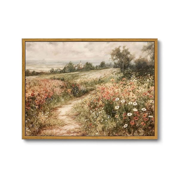 Unbranded Framed Canvas Wall Art, Landscape Nature Country Wildflower Paintings, 16 in. x 12 in. x 0.2 in.