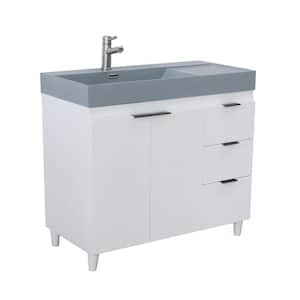 39 in. W x 19 in. D x 36 in. H Single Bath Vanity in White with Dark Gray Composite Granite Sink Top