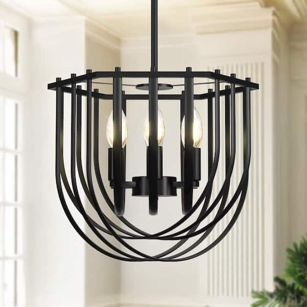 6-Light Black Farmhouse Chandelier for Kitchen Island, Hanging Industrial Metal Chandelier
