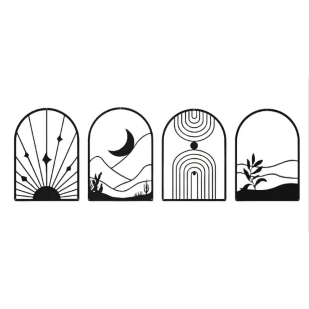4 Pack 17 in x 12in Black Boho Metal Wall Art, Wall Architectural Decor, 3D Textured Metal Wall Sculptures, M Size price history on PriceWatchPro