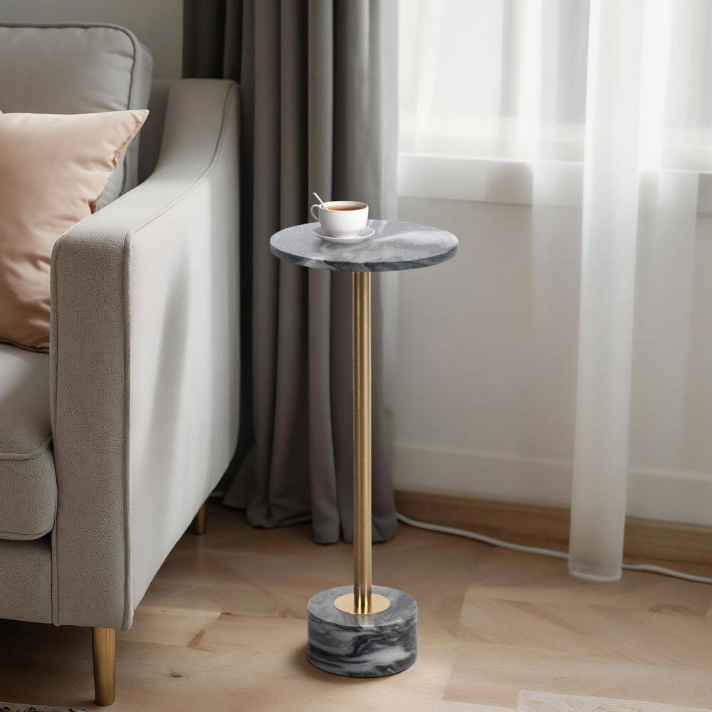 10 in. White/Gold Circle Marble Accent Table - thumbnail 9