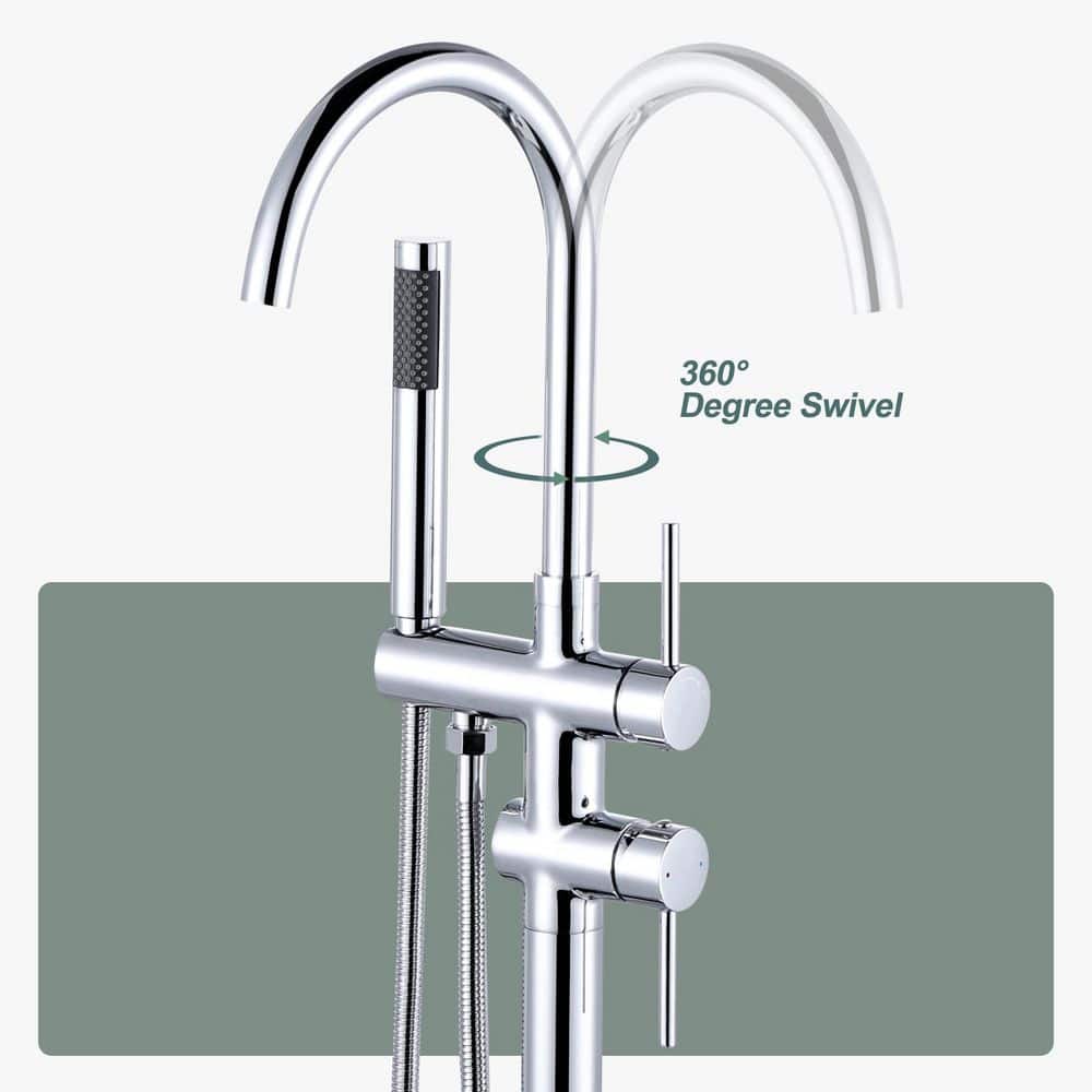 Chrome Double Handle Freestanding Tub Faucet with Handheld Shower