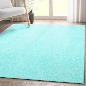 Turquoise 7 ft. 7 in. x 9 ft. 10 in. Flat-Weave Plain Solid Modern Area Rug