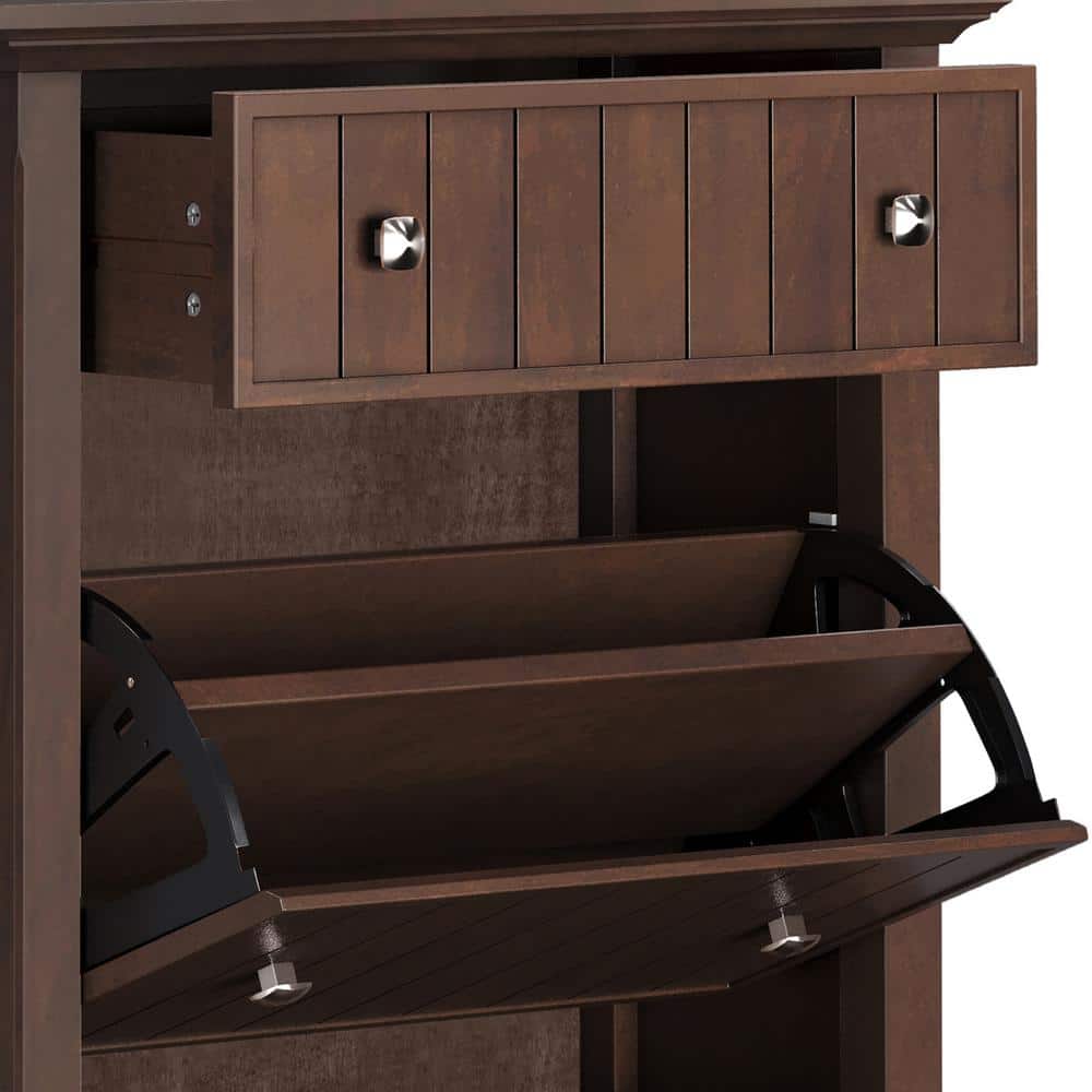 Brunette Brown Solid Wood 32" Entryway Shoe Storage Cabinet