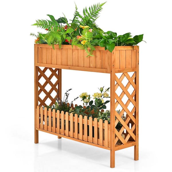 Cisvio 2-Tier Raised Garden Bed Elevated Wood Planter Box for Vegetable Flower Herb