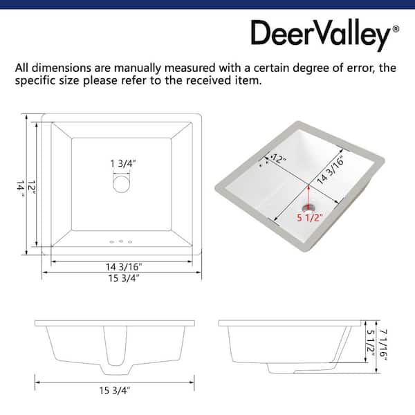 DEERVALLEY 16 in. L x 14 in. W Rectangular Vitreous China DEERVALLEY 16 in. L x 14 in. W Rectangular Vitreous China