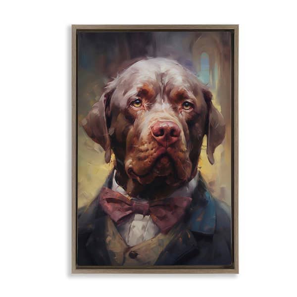 Stupell Industries Dog in Timeless Suit Fashion by Wumples Brown Floater Frame Animal Graphic Art Print 31 in. x 21 in.