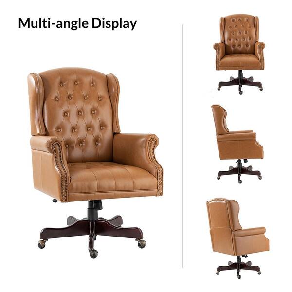 JAYDEN CREATION Micaela Camel Swivel Executive Chair with Nailhead