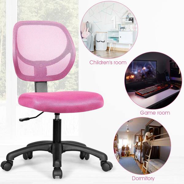 Mesh Pink Low-Back Armless Computer Office Desk Chair with