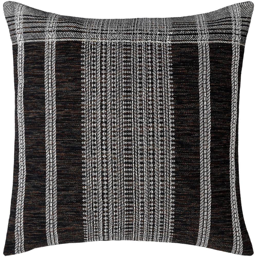 Myrna 18" Black and Beige Cotton Reversible Throw Pillow
