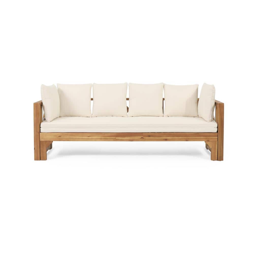 Acacia Wood Outdoor Pull-out Retractable Day Bed Lounge Bench for Patio Poo