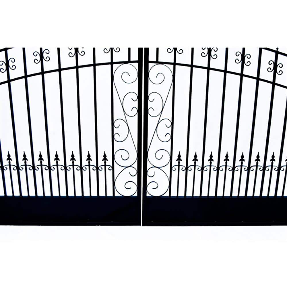 Venice Style Black Steel Dual Driveway Gate with Pedestrian Gate