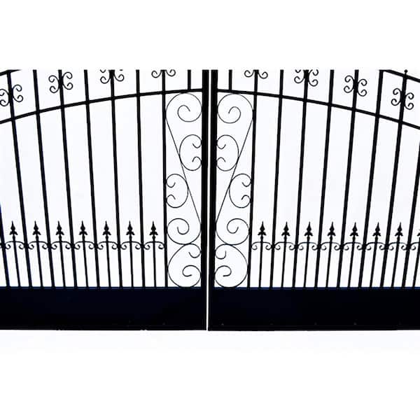 ALEKO 23 ft. x 6 ft. Black Steel Dual Swing Driveway Gate VENICE Style 18 ft. with Pedestrian Gate 5 ft. Fence Gate
