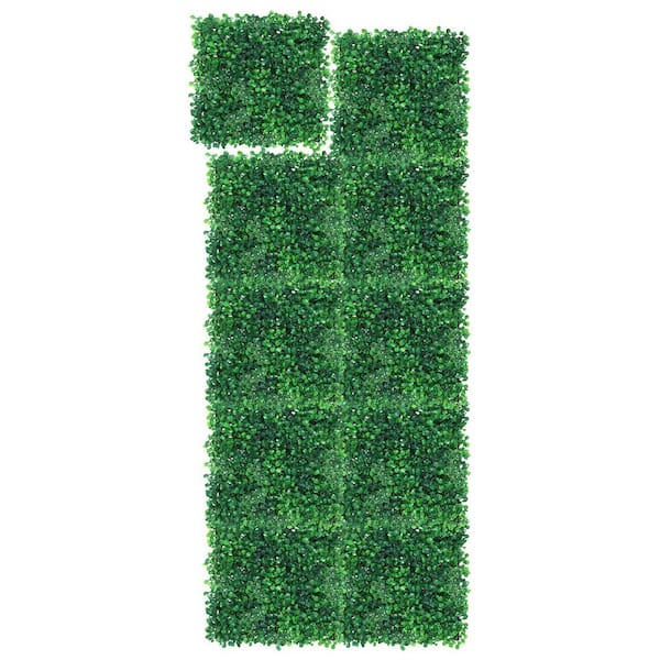 12 Pack Artificial Boxwood Wall Panels, 10"x10" Faux Greenery Wall, UV-Protected Grass Backdrop Wall Hedges Panels