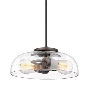 11 in. 2-Light Standard Oil-Rubbed Bronze Pendant Lighting with Clear Glass Shade Adjustable Height