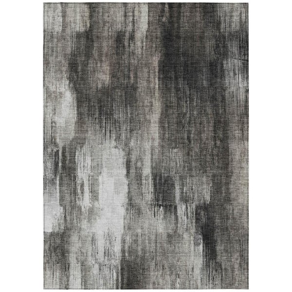 HomeRoots Gray and Black 8 ft. x 10 ft. Woven Abstract Rectangle Indoor/Outdoor Area Rug