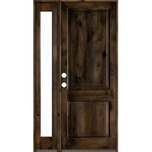 50 in. x 96 in. Rustic knotty alder Right-Hand/Inswing Clear Glass Black Stain Wood Prehung Front Door w/Left Sidelite