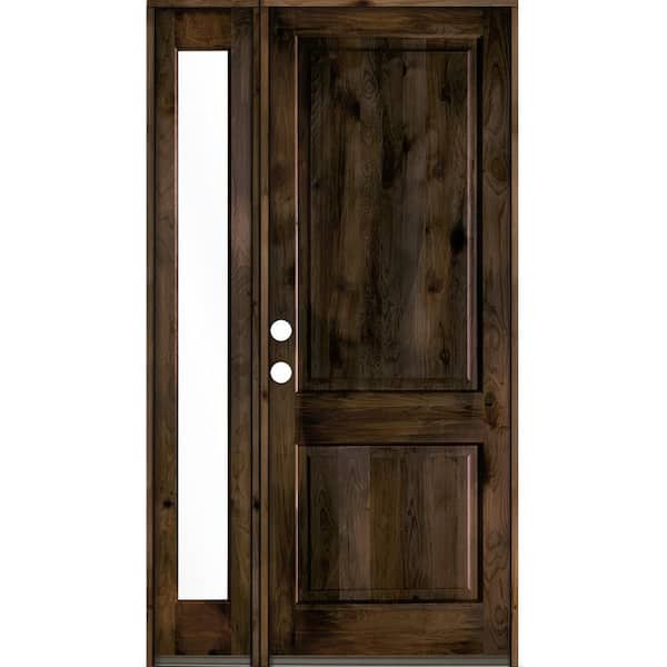 Krosswood Doors 56 in. x 96 in. Rustic knotty alder Right-Hand/Inswing Clear Glass Black Stain Wood Prehung Front Door w/Left Sidelite